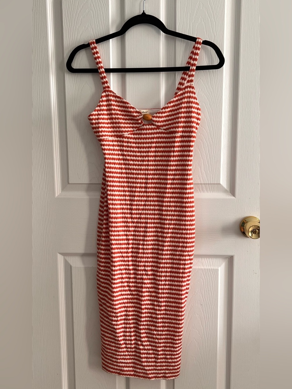 Summer Boho Minimalist Red Striped Bodycon Sleeveless Midi Lightweight Dress